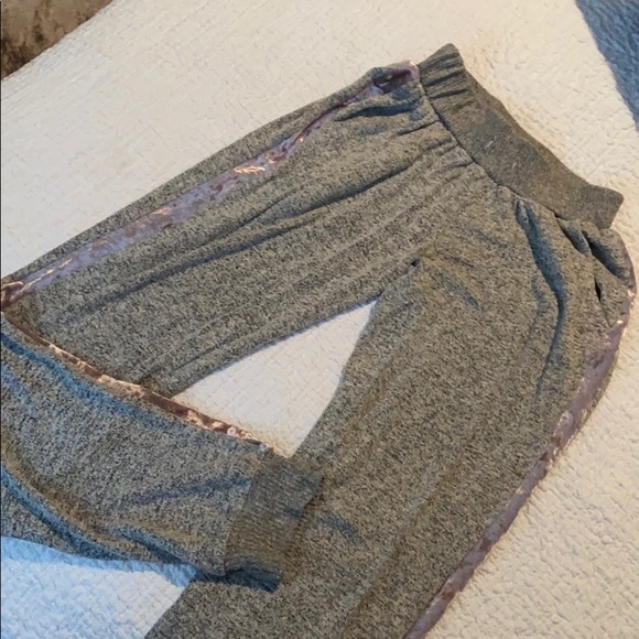 Super soft grey joggers with pink velour stripe - Picture 1 of 2